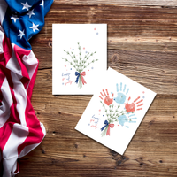 Patriotic Handprint Bouquet Craft Printable | 4th of July Handprint Flowers | Happy Independence Day Keepsake | America 250 Kids Activity
