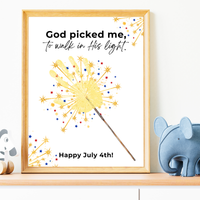 God Picked Me to Walk in His Light Handprint Craft Printable | Christian 4th of July Keepsake | Faith-Based Independence Day Activity