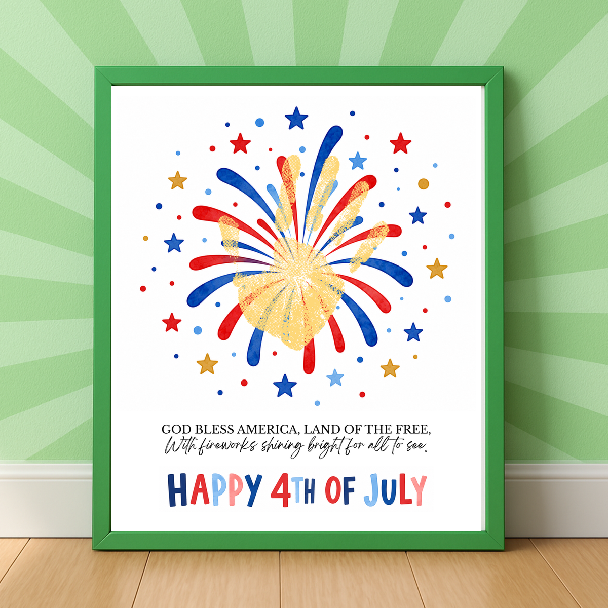 Happy 4th of July Firework Handprint Craft Printable | Patriotic Fireworks Handprint Art | Independence Day Keepsake Activity for Kids