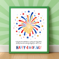 Happy 4th of July Firework Handprint Craft Printable | Patriotic Fireworks Handprint Art | Independence Day Keepsake Activity for Kids