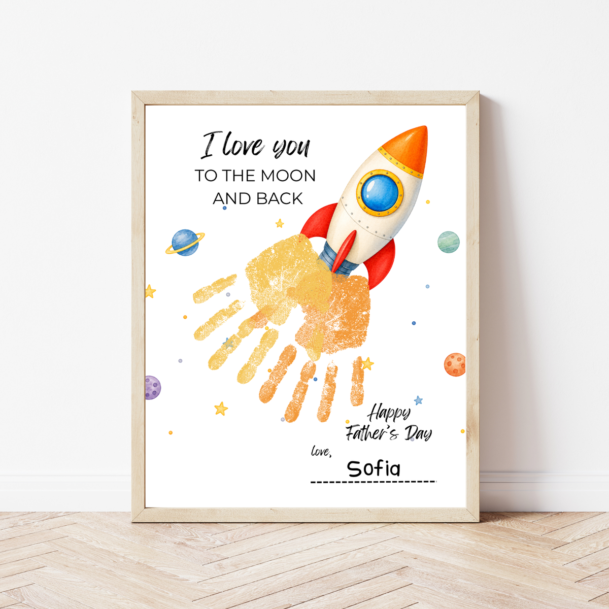 Father's Day Rocket Handprint Craft Printable | I Love You to the Moon and Back | Space Keepsake Gift for Dad | Father's Day Handprint Art