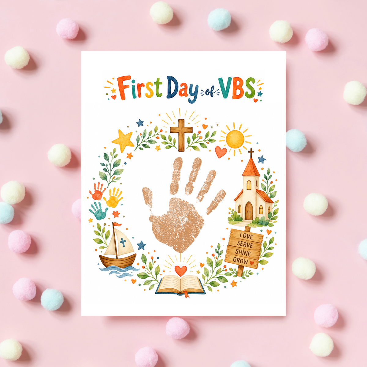 First Day of VBS Handprint Craft Printable | Vacation Bible School Keepsake | Christian Summer Church Activity