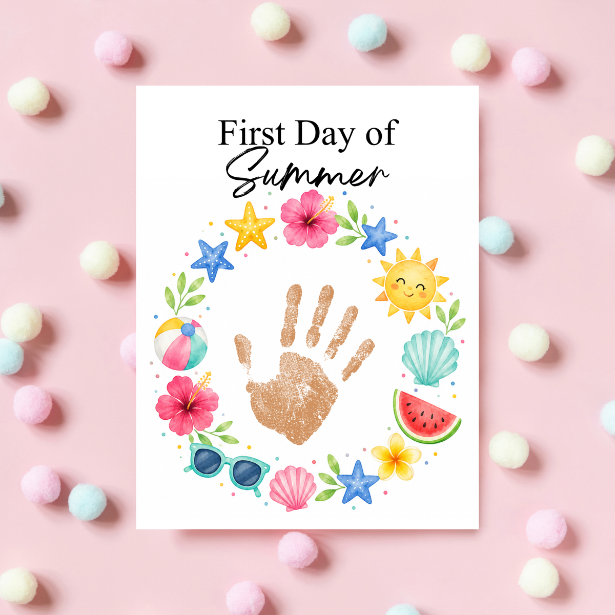 First Day of Summer Handprint Craft Printable | Summer Keepsake Activity for Kids | Preschool Kindergarten Summer Craft
