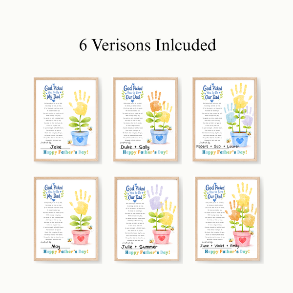 Christian Father’s Day Handprint Craft Printable | God Picked You to Be My Dad | Faith-Based Dad Keepsake Gift from Kids | Preschool DIY Handprint Art PDF