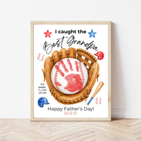 Grandpa Father's Day Baseball Handprint Craft Printable | I Caught the Best Grandpa | Baseball Keepsake Gift from Kids | Grandfather Handprint Art