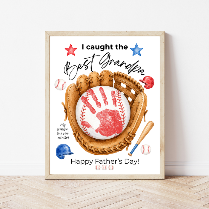 Grandpa Father's Day Baseball Handprint Craft Printable | I Caught the Best Grandpa | Baseball Keepsake Gift from Kids | Grandfather Handprint Art