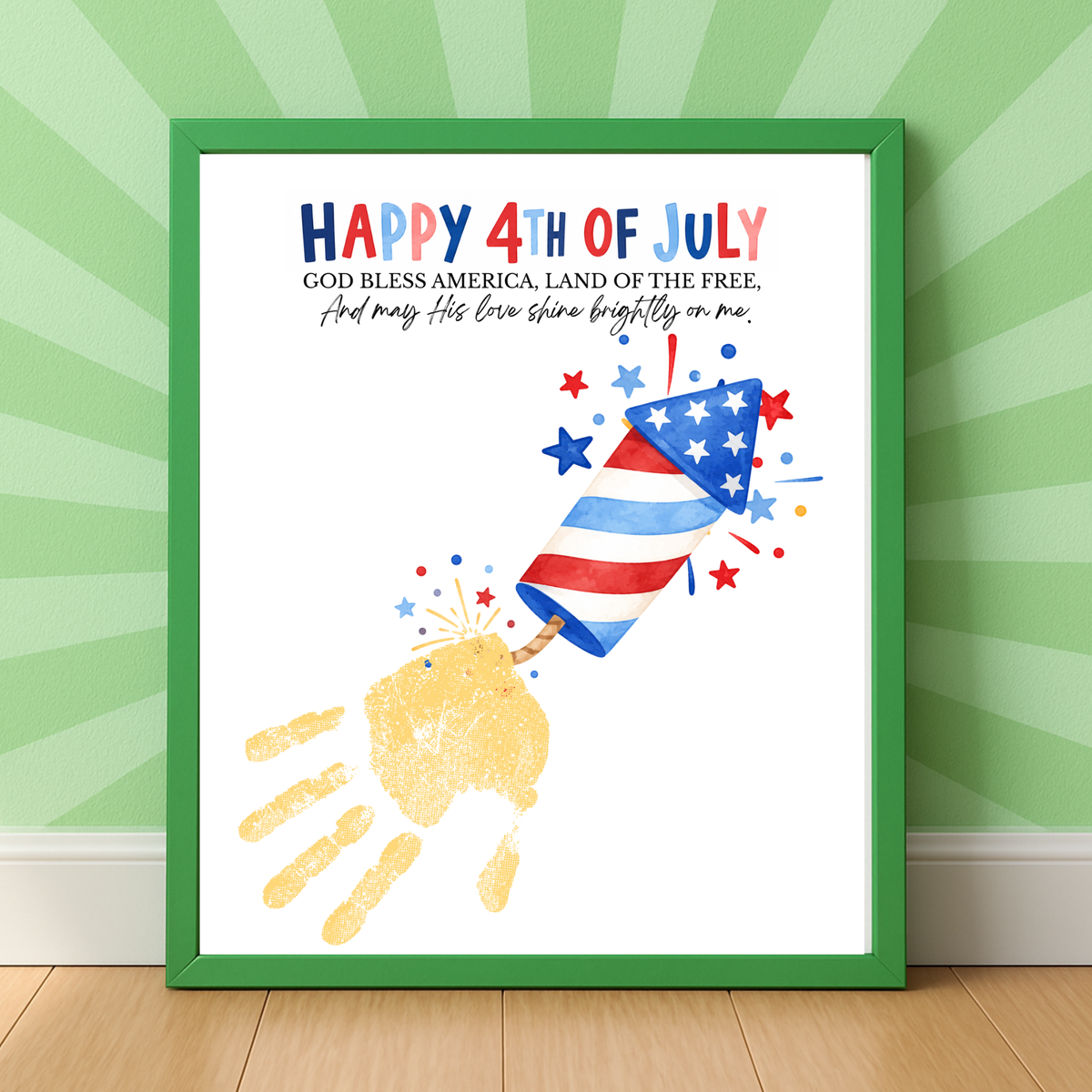 Christian 4th of July Firecracker Handprint Craft Printable | God Bless America Handprint Art | Faith-Based Independence Day Keepsake for Kids