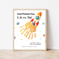 Christian Father's Day Rocket Handprint Craft Printable | God Picked You to Be My Dad | Space Keepsake Gift from Kids | Dad Handprint Art