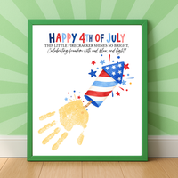 Happy 4th of July Firecracker Handprint Craft Printable | Patriotic Firecracker Handprint Art | Independence Day Keepsake Activity for Kids