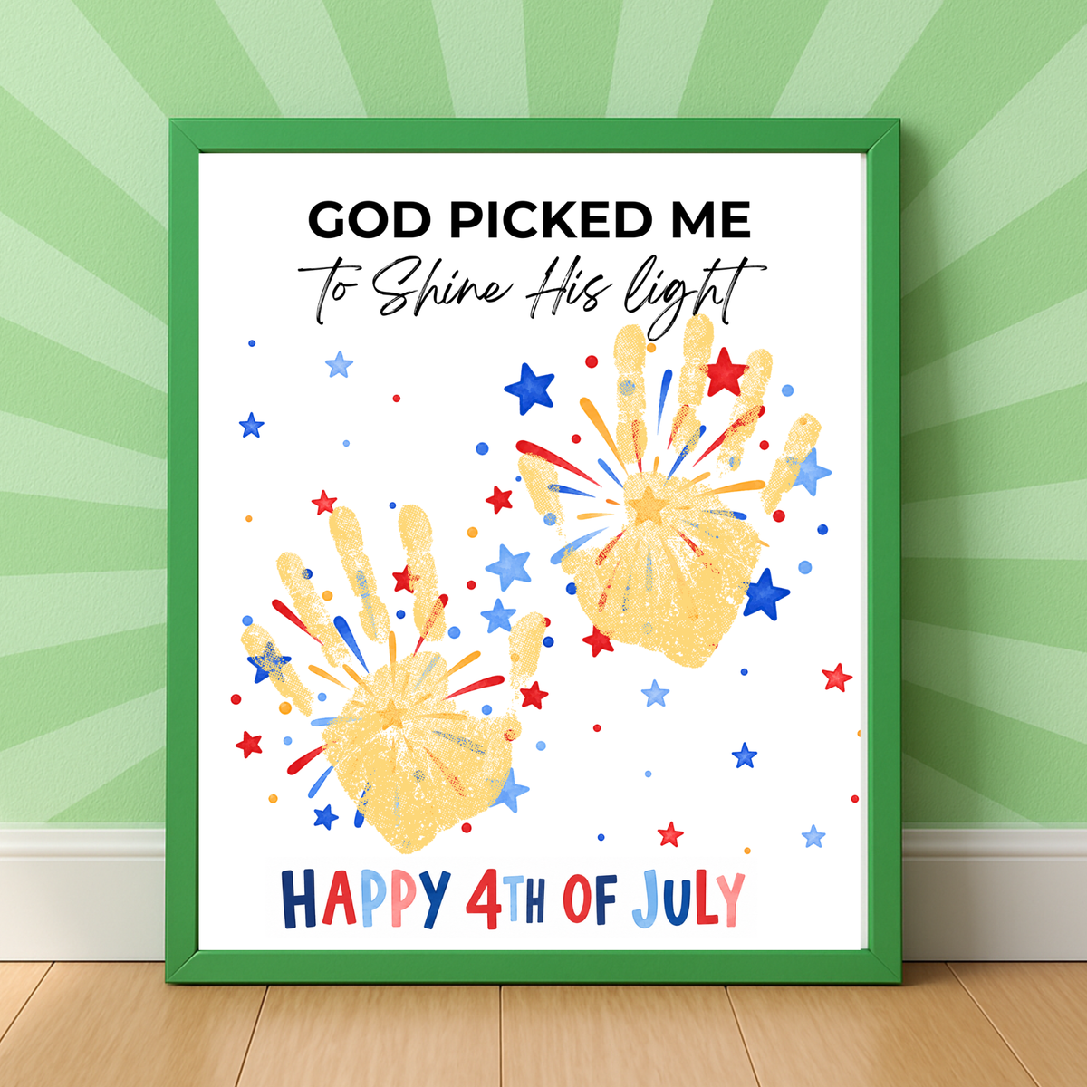 Christian 4th of July Handprint Craft Printable | God Picked Me to Shine His Light | Faith-Based Independence Day Keepsake for Kids
