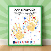 Christian 4th of July Handprint Craft Printable | God Picked Me to Shine His Light | Faith-Based Independence Day Keepsake for Kids