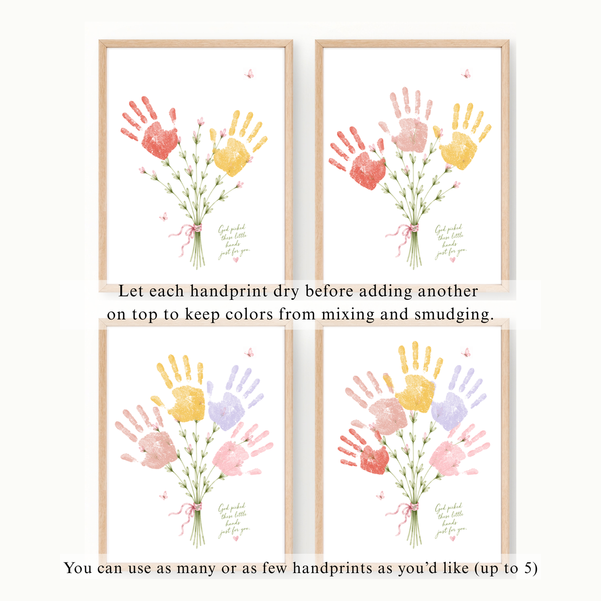 Christian Mother’s Day Handprint Craft Printable | God Picked These Little Hands for You | Mom Grandma Aunt Keepsake Gift | Birthday & Valentine’s Day Printable