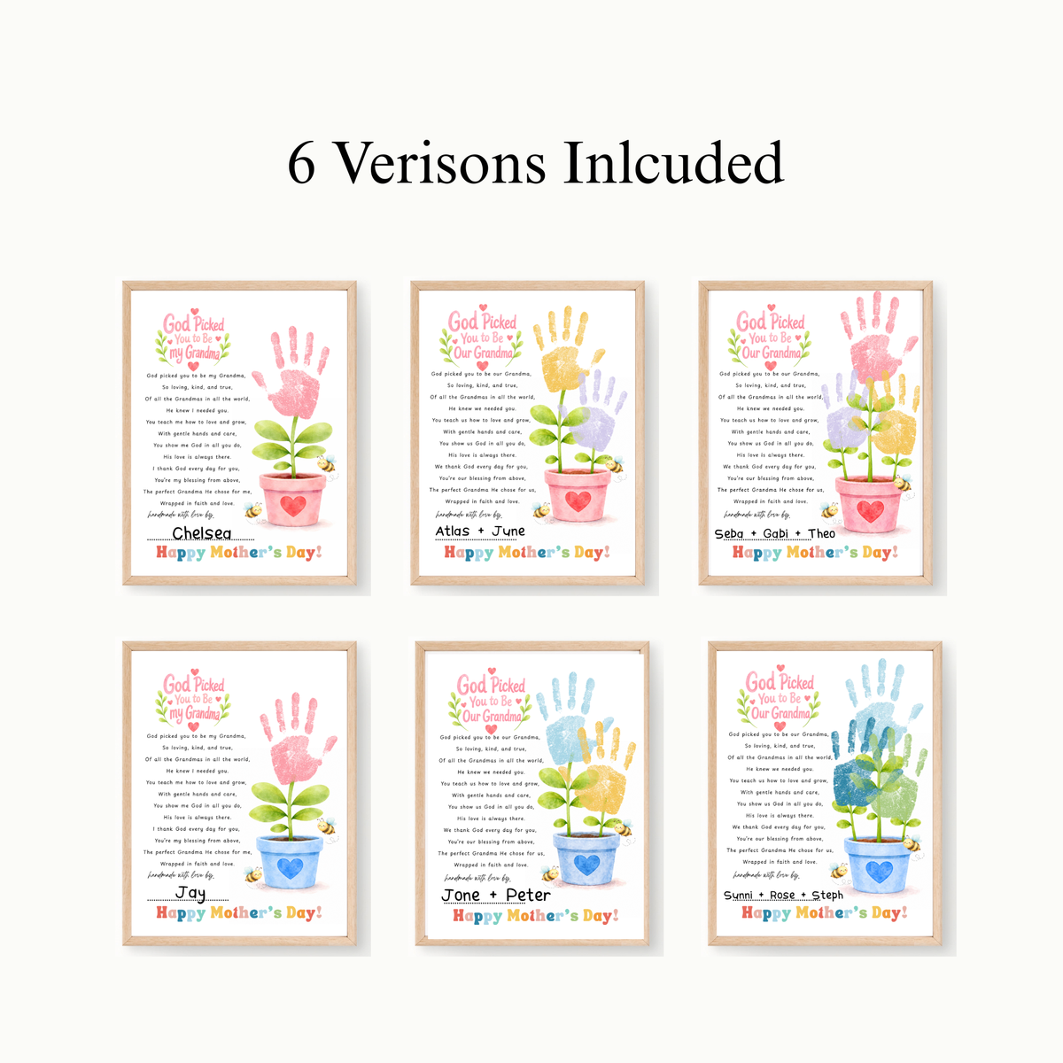 God Picked You to Be Our Grandma Handprint Craft Printable | Christian Mother’s Day Gift for Grandma | Flower Keepsake from Grandkids | Faith Based Grandma Gift