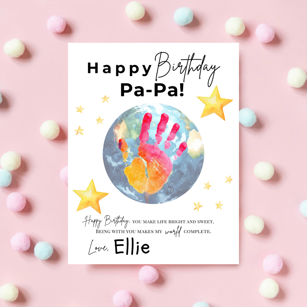 PaPa Birthday Handprint Craft Printable | Happy Birthday Pa-Pa Keepsake from Kids | Grandpa Birthday Gift | 1 or 2 Handprints | Kids DIY Art PDF