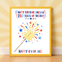 Happy Birthday, America! 250 Years of Freedom Handprint Sparkler Craft Printable | Christian 4th of July Keepsake