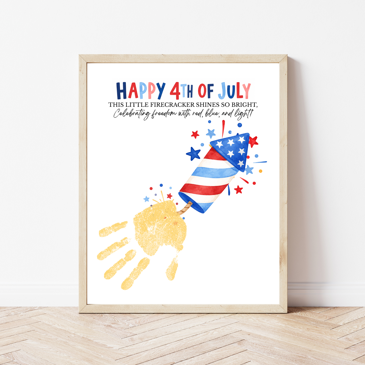 Happy 4th of July Firecracker Handprint Craft Printable | Patriotic Firecracker Handprint Art | Independence Day Keepsake Activity for Kids