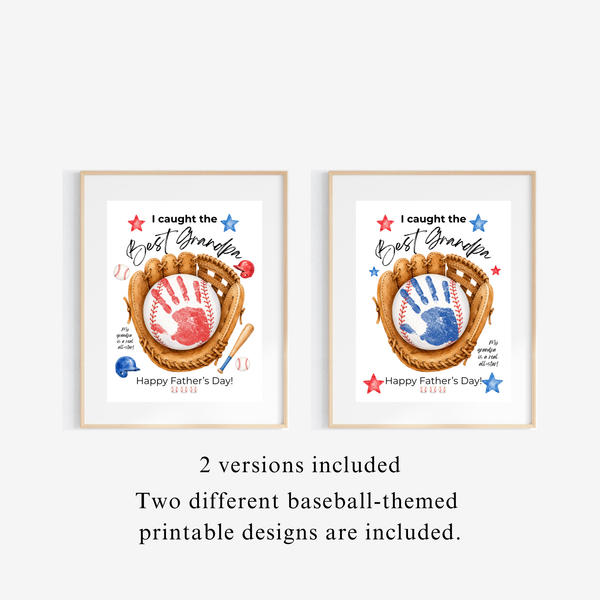 Grandpa Father's Day Baseball Handprint Craft Printable | I Caught the Best Grandpa | Baseball Keepsake Gift from Kids | Grandfather Handprint Art