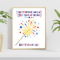 Happy Birthday, America! 250 Years of Freedom Handprint Sparkler Craft Printable | Christian 4th of July Keepsake