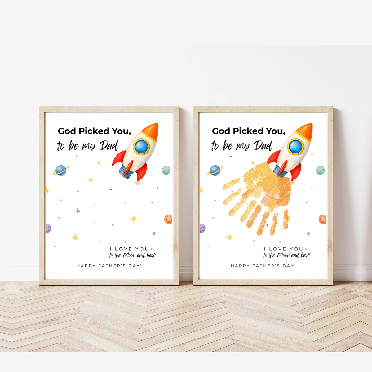 Christian Father's Day Rocket Handprint Craft Printable | God Picked You to Be My Dad | Space Keepsake Gift from Kids | Dad Handprint Art