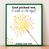 God Picked Me to Walk in His Light Handprint Craft Printable | Christian 4th of July Keepsake | Faith-Based Independence Day Activity