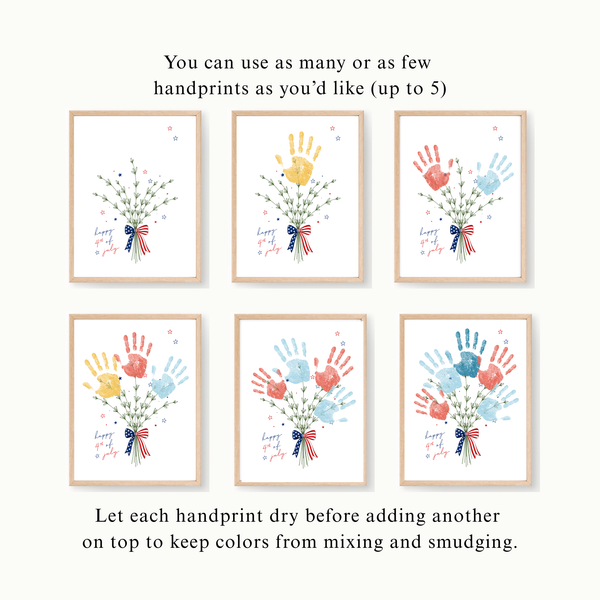 Patriotic Handprint Bouquet Craft Printable | 4th of July Handprint Flowers | Happy Independence Day Keepsake | America 250 Kids Activity