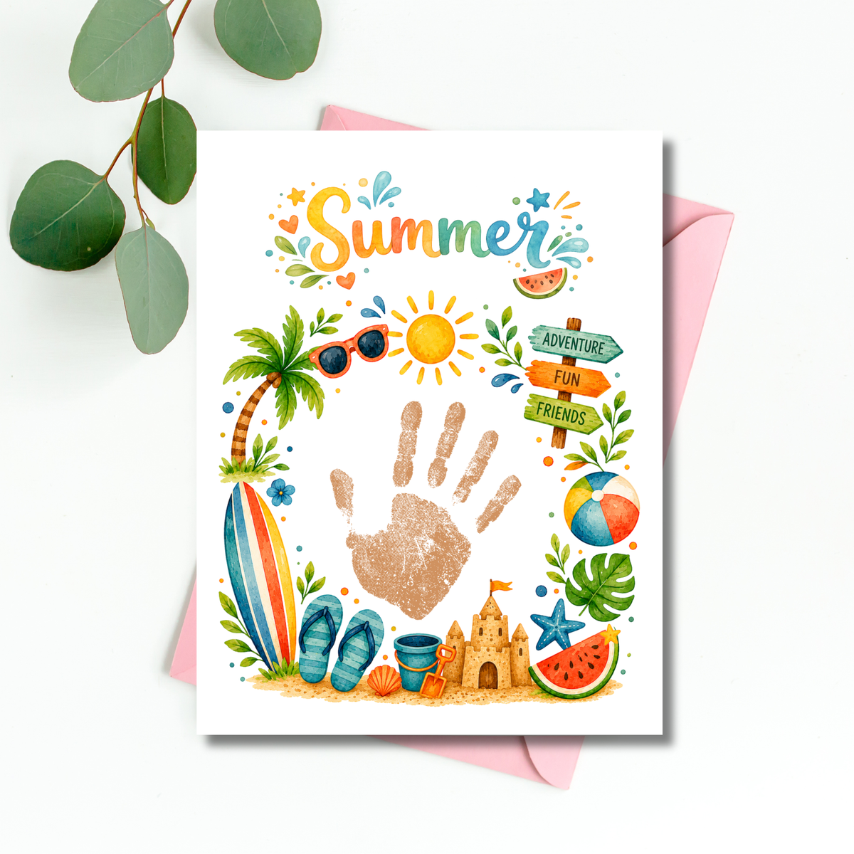 Summer Handprint Craft Printable | Summer Keepsake Activity for Kids | Preschool Kindergarten Beach Theme Craft
