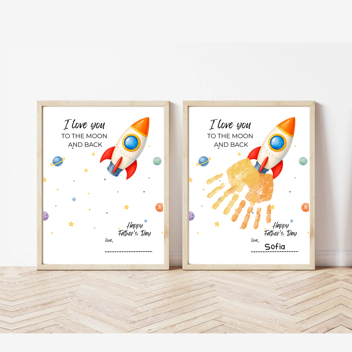 Father's Day Rocket Handprint Craft Printable | I Love You to the Moon and Back | Space Keepsake Gift for Dad | Father's Day Handprint Art