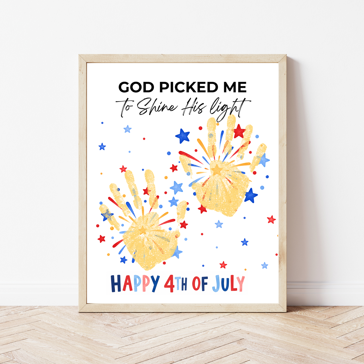 Christian 4th of July Handprint Craft Printable | God Picked Me to Shine His Light | Faith-Based Independence Day Keepsake for Kids