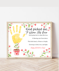 Valentine’s Day Handprint Craft Printable for Kids | Faith-Inspired Keepsake | God Picked Me to Shine His Love