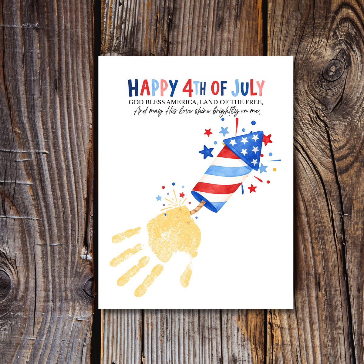 Christian 4th of July Firecracker Handprint Craft Printable | God Bless America Handprint Art | Faith-Based Independence Day Keepsake for Kids
