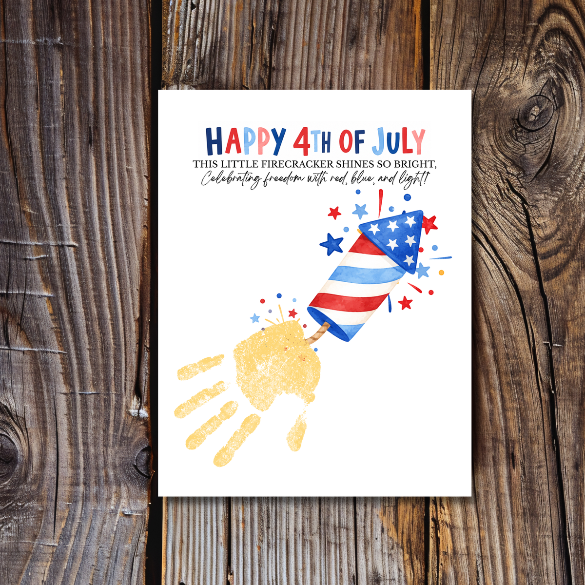 Happy 4th of July Firecracker Handprint Craft Printable | Patriotic Firecracker Handprint Art | Independence Day Keepsake Activity for Kids