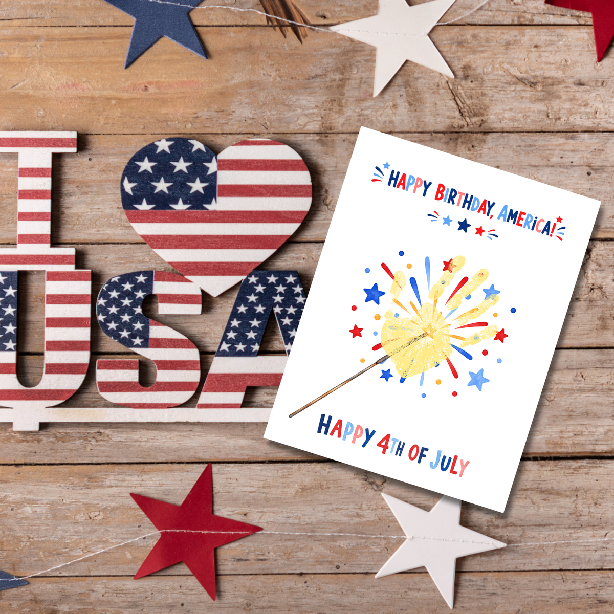 4th of July Handprint Craft for Kids | Patriotic Preschool & Kindergarten Activity | Happy Birthday America Printable