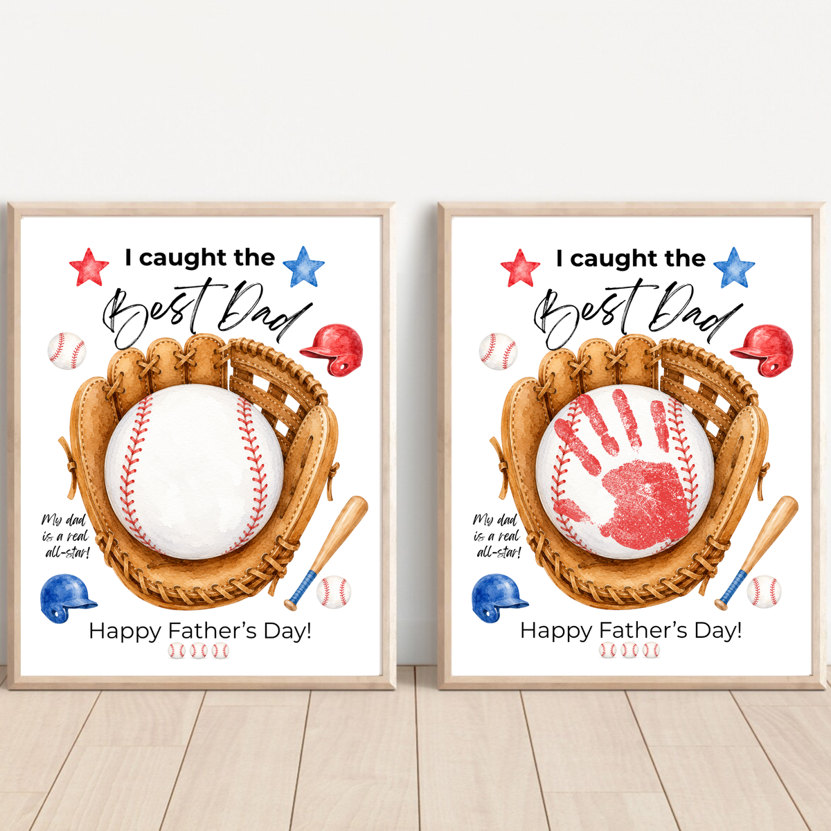 Baseball Father's Day Handprint Craft Printable | I Caught the Best Dad | Baseball Keepsake Gift from Kids | Sports Handprint Art for Dad