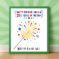 Happy Birthday, America! 250 Years of Freedom Handprint Sparkler Craft Printable | Christian 4th of July Keepsake