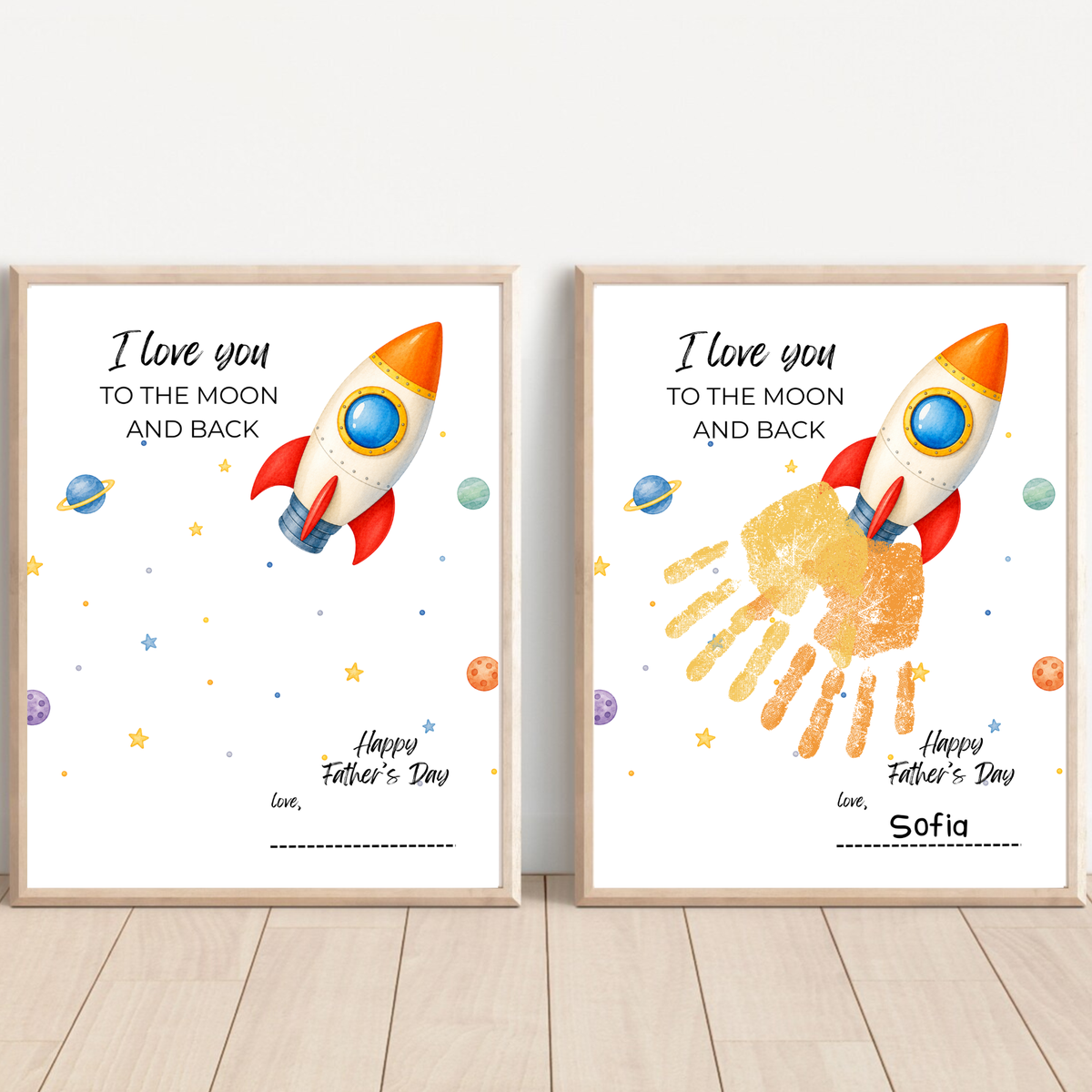 Father's Day Rocket Handprint Craft Printable | I Love You to the Moon and Back | Space Keepsake Gift for Dad | Father's Day Handprint Art