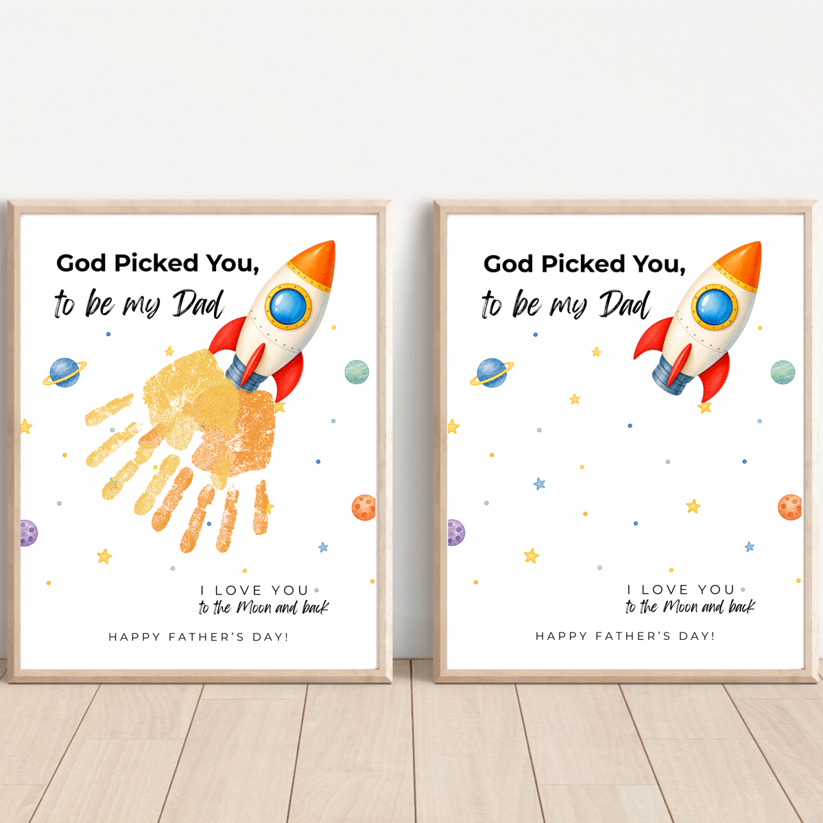 Christian Father's Day Rocket Handprint Craft Printable | God Picked You to Be My Dad | Space Keepsake Gift from Kids | Dad Handprint Art