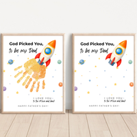 Christian Father's Day Rocket Handprint Craft Printable | God Picked You to Be My Dad | Space Keepsake Gift from Kids | Dad Handprint Art