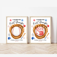 Grandpa Father's Day Baseball Handprint Craft Printable | I Caught the Best Grandpa | Baseball Keepsake Gift from Kids | Grandfather Handprint Art