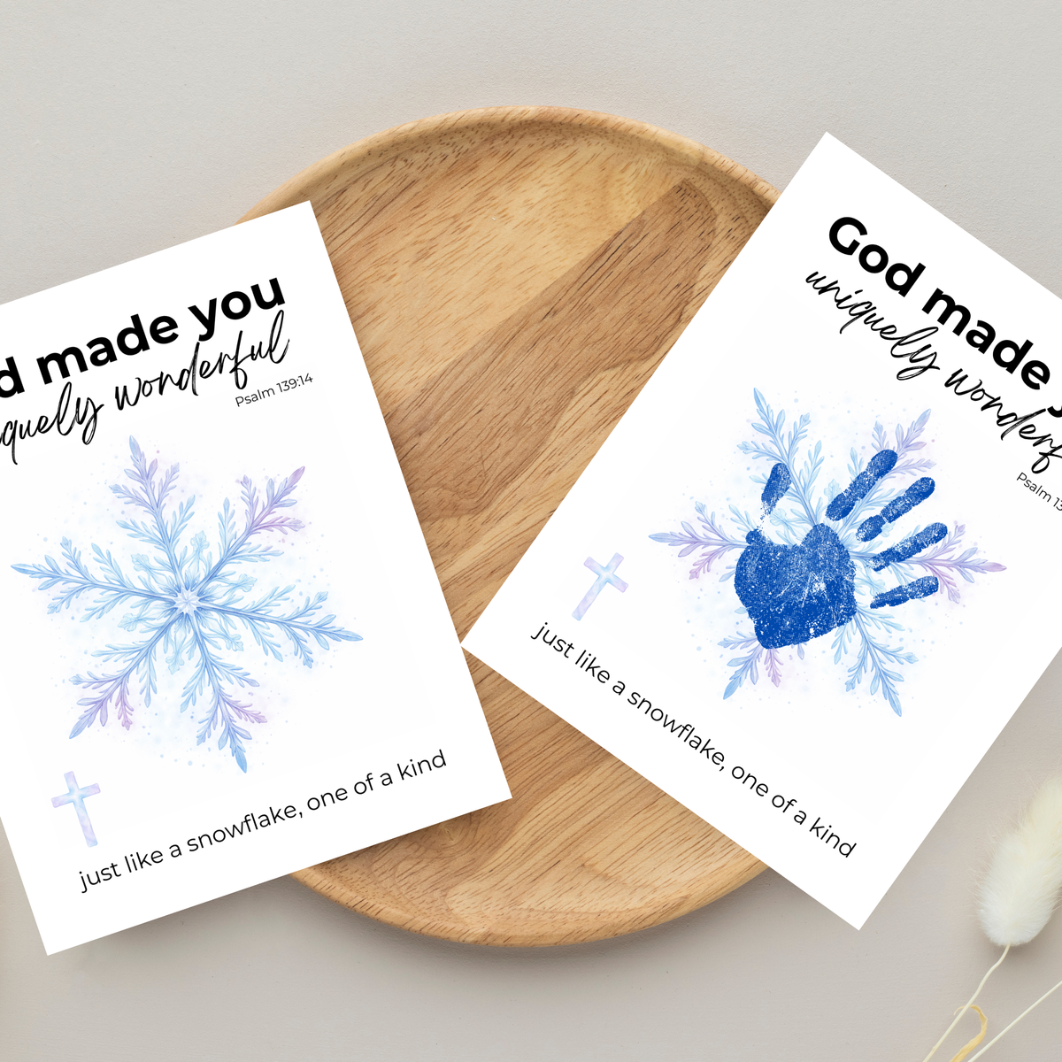 God Made You Uniquely Wonderful Snowflake Handprint Printable | Faith Based Winter Keepsake | Psalm 139:14 Christian Kids Art