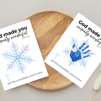 God Made You Uniquely Wonderful Snowflake Handprint Printable | Faith Based Winter Keepsake | Psalm 139:14 Christian Kids Art