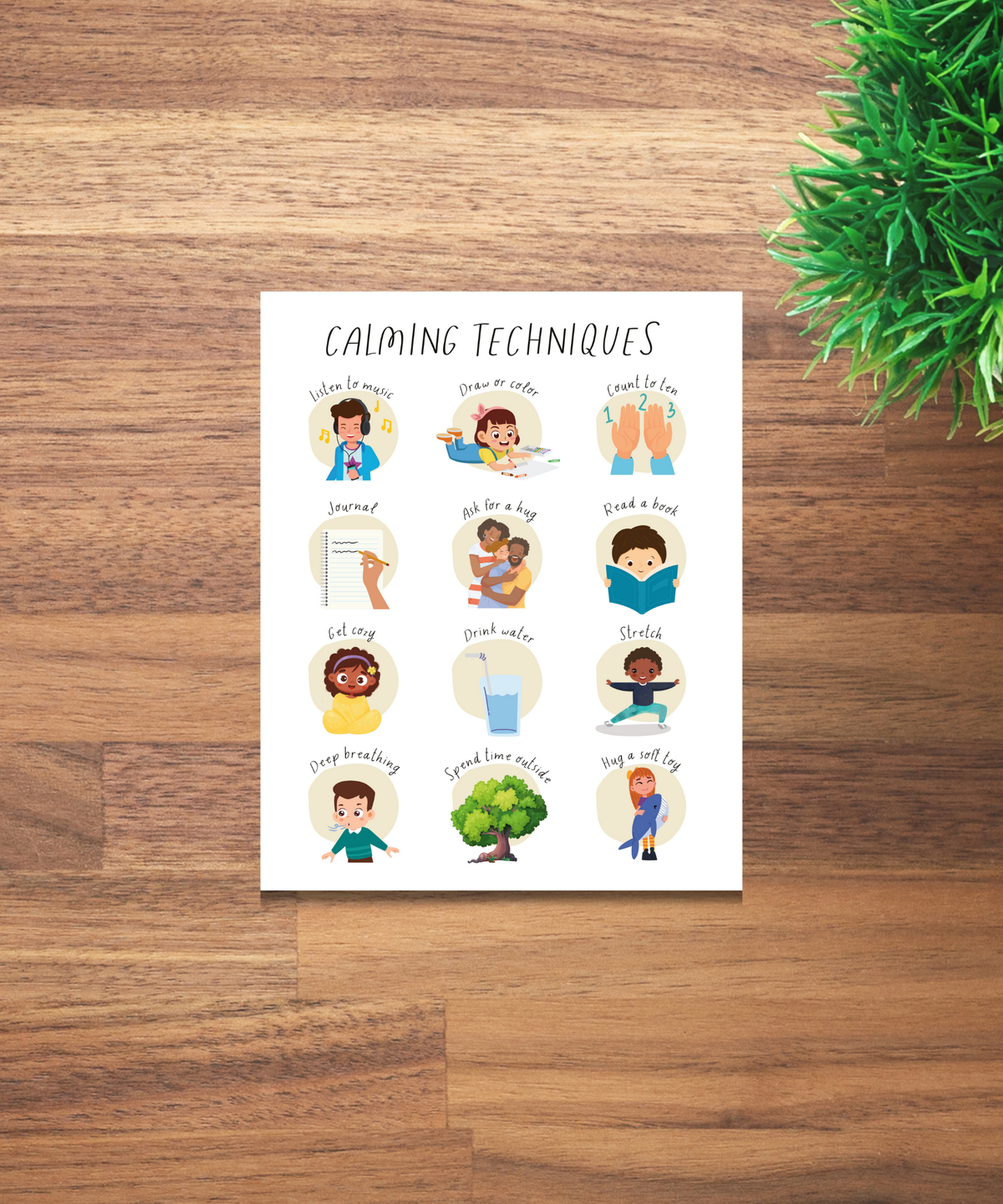 Calming Techniques Poster | Emotional Regulation Chart for Kids | Educational Classroom & Home Wall Art