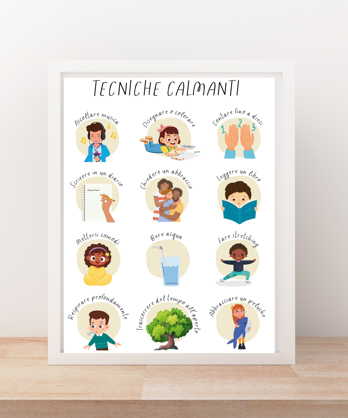 Italian Calming Techniques Poster | Emotional Regulation Chart for Kids | Educational Classroom & Home Wall Art