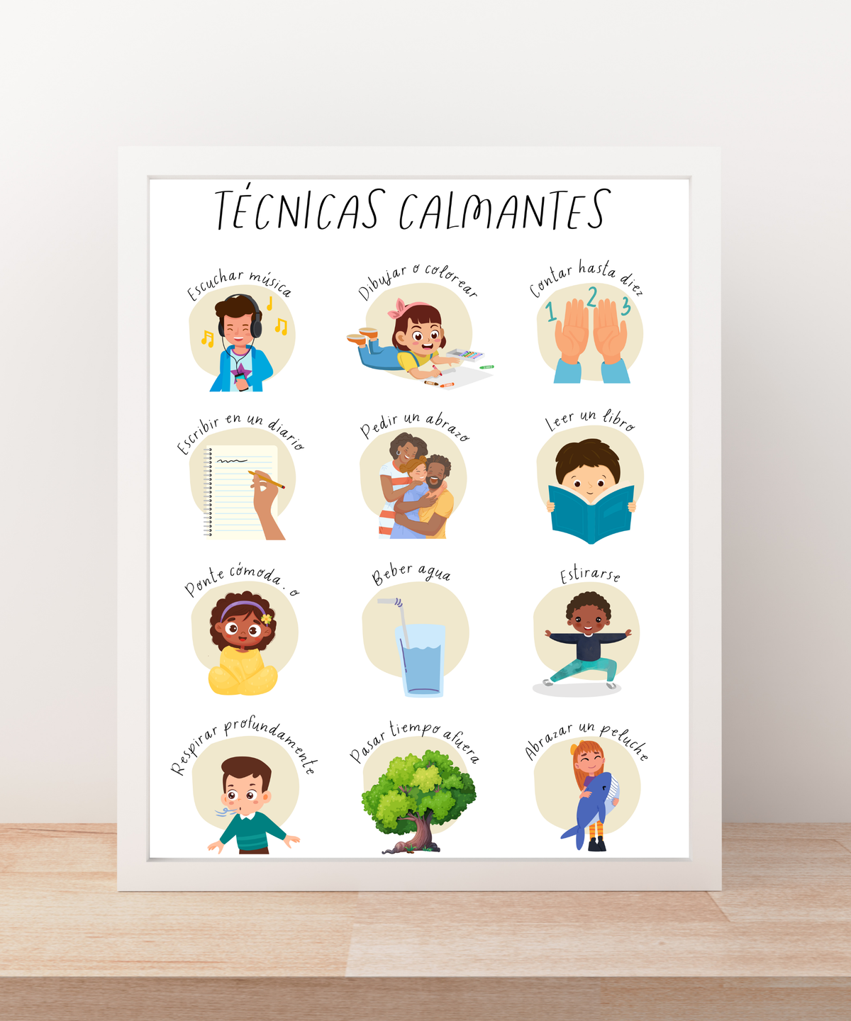 Spanish Calming Techniques Poster | Emotional Regulation Chart for Kids | Educational Classroom & Home Wall Art