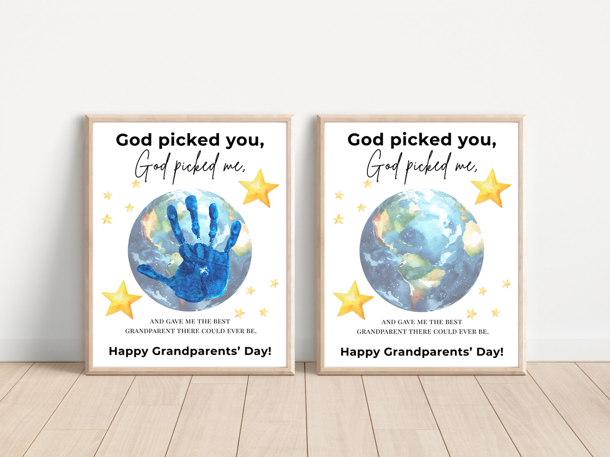 Grandparents Day Handprint Craft Printable | “God Picked You, God Picked Me” Faith-Based Grandparent Keepsake | Kids Christian Art PDF