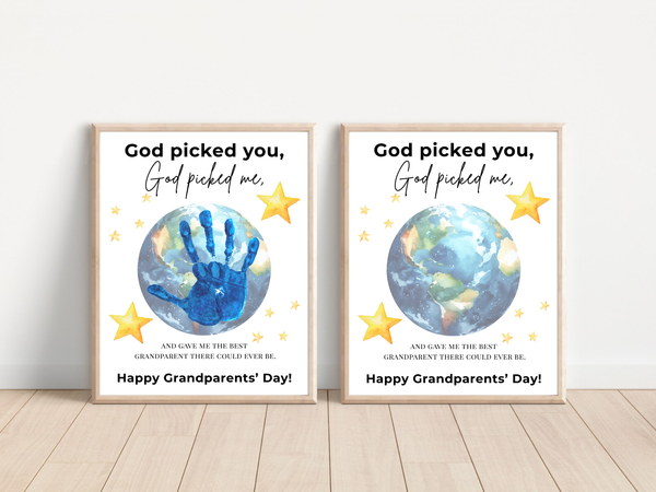 Grandparents Day Handprint Craft Printable | “God Picked You, God Picked Me” Faith-Based Grandparent Keepsake | Kids Christian Art PDF