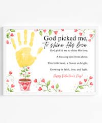 Valentine’s Day Handprint Craft Printable for Kids | Faith-Inspired Keepsake | God Picked Me to Shine His Love