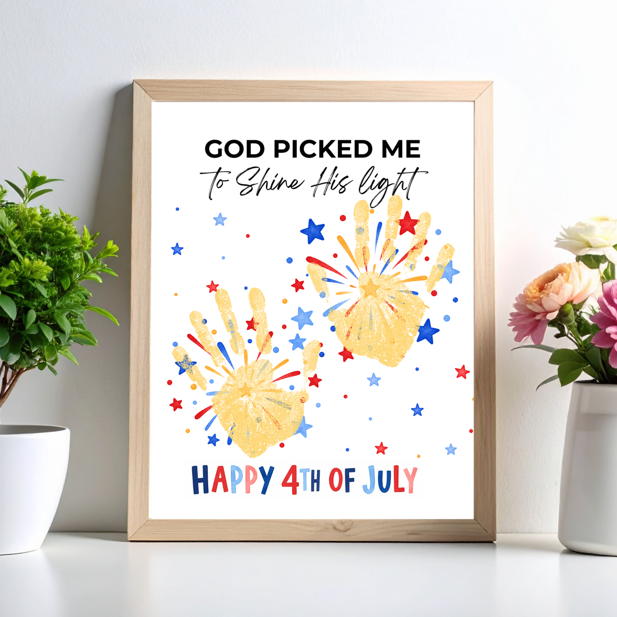 Christian 4th of July Handprint Craft Printable | God Picked Me to Shine His Light | Faith-Based Independence Day Keepsake for Kids