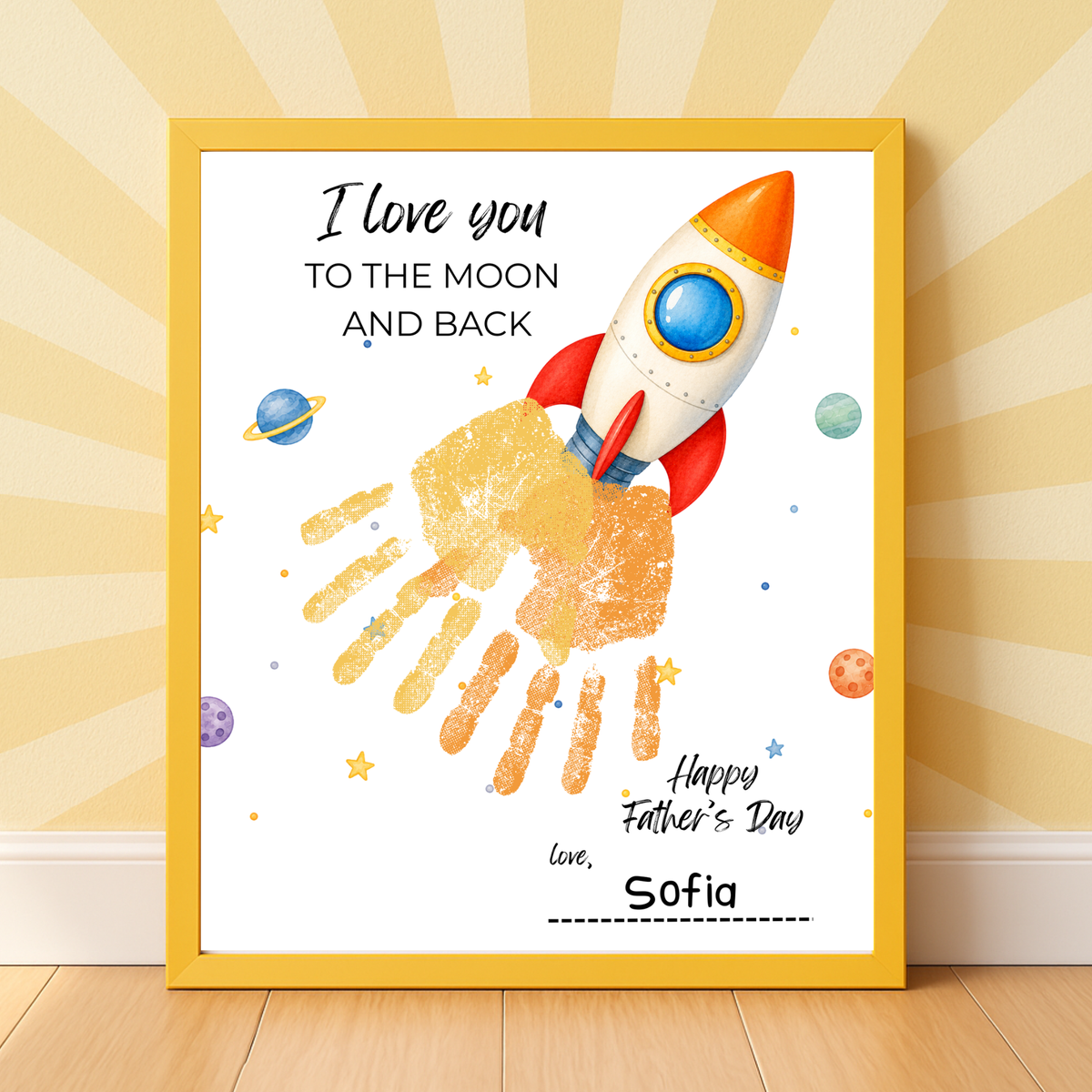Father's Day Rocket Handprint Craft Printable | I Love You to the Moon and Back | Space Keepsake Gift for Dad | Father's Day Handprint Art
