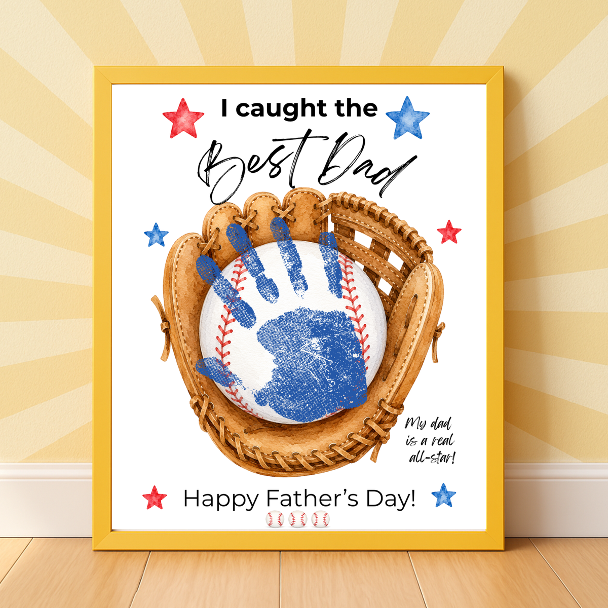 Baseball Father's Day Handprint Craft Printable | I Caught the Best Dad | Baseball Keepsake Gift from Kids | Sports Handprint Art for Dad