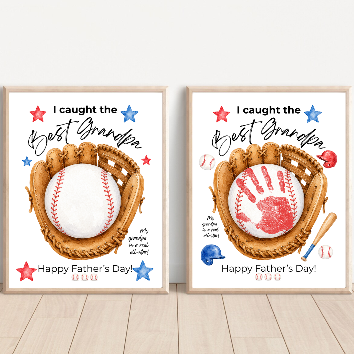 Grandpa Father's Day Baseball Handprint Craft Printable | I Caught the Best Grandpa | Baseball Keepsake Gift from Kids | Grandfather Handprint Art